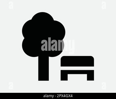 Park Bench Tree Chair Seat Sit Garden Landscape Nature Woods Black and White Icon Sign Symbol Vector Artwork Clipart Illustration Stock Vector