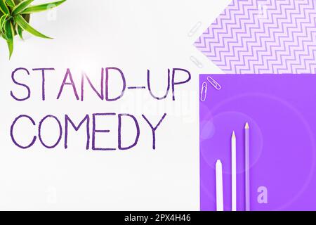 Conceptual display Stand Up Comedy, Business idea Comedian performing speaking in front of live audience Stock Photo