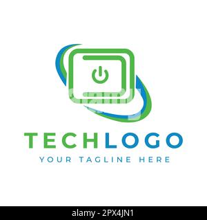 green and blue  creative laptop technology  company logo Stock Vector