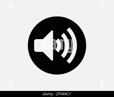 Max Volume Circle Icon. Loud Speaker Increase Up Sound Round Symbol. Maximum Audio Stereo Sign. Black and White Vector Graphic Illustration Clipart Stock Vector
