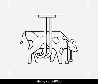 Dairy Cow Line Linear Icon. Animal Cruelty Abuse Farm Cattle Milk Milking Agriculture Beef Industry Sign Symbol Vector Graphic Illustration Clipart Stock Vector