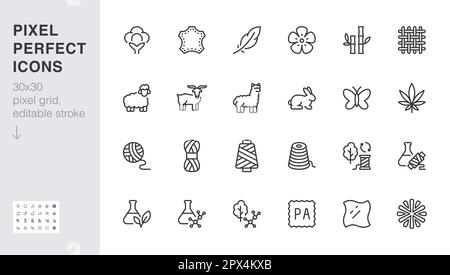 Fabric material line icon set. Linen, leather, cotton, bamboo, cashmere, mohair minimal vector illustration. Simple outline sign for clothing textile Stock Vector