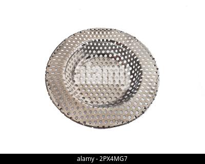 Sewer lid in the bathroom on white background Stock Photo