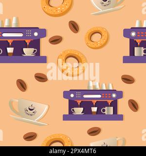 Coffee shop drink and desserts seamless pattern Stock Vector