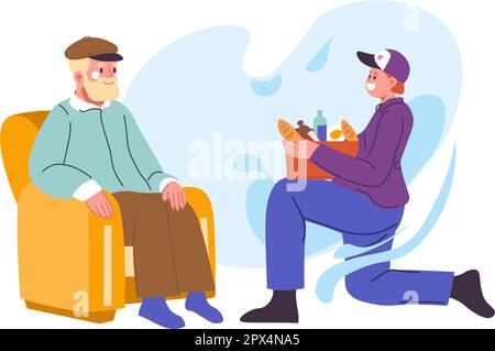 Charity and help to senior people, food delivery Stock Vector