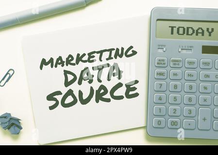 Sign displaying Marketing Data Source, Internet Concept connection set up to a database from a server Stock Photo