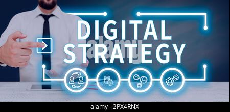 Text caption presenting Digital Strategy, Business concept plan for maximizing the business benefits of data assets Stock Photo