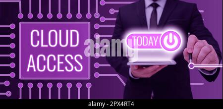 Hand writing sign Cloud Access, Business concept Software tool between the organization and the provider Stock Photo
