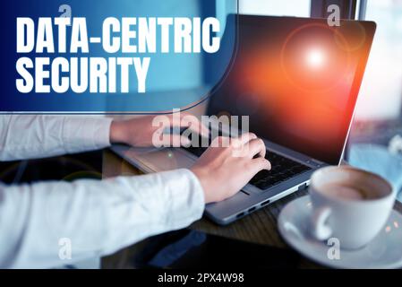 Sign displaying Data Centric Security, Concept meaning involves the retrieved values from the database by the web Stock Photo