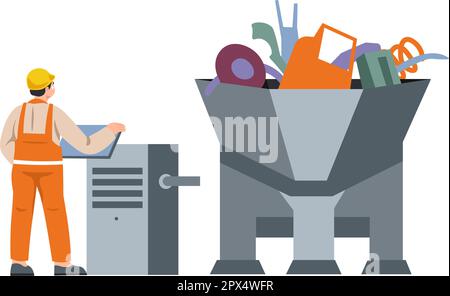 recycling plant worker sorting garbage color icon vector illustration ...
