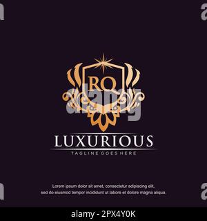RQ initial letter luxury ornament gold monogram logo template vector. Stock Vector