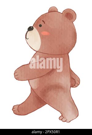 Bear . Watercolor paint design . Cute animal cartoon character . Walk gesture . Vector . Stock Vector