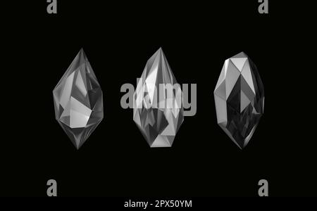 Glass shiny crystals with different shades reflecting light.A collection of images of black diamonds of various geometric shapes and sizes.Vector realistic set of glow gemstone or colorful ice. Stock Vector