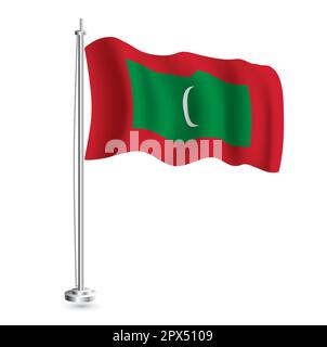 Maldivian Flag. Isolated Realistic Wave Flag of Maldives Country on Flagpole. Vector Illustration. Stock Vector