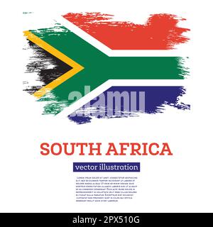 South Africa Flag with Brush Strokes. Vector Illustration. Independence Day. Stock Vector