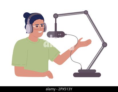 Radio host speaking into adjustable mic stand semi flat color vector character Stock Vector