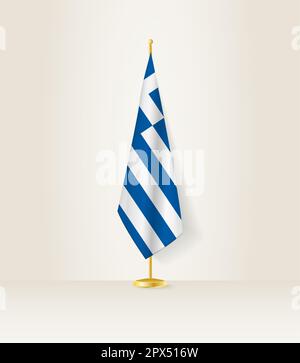 Greece flag on a flag stand. Vector illustration. Stock Vector