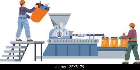 Recycling facility, workers loading machine vector Stock Vector