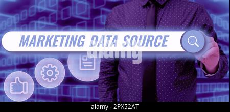 Conceptual display Marketing Data Source, Business concept connection set up to a database from a server Stock Photo