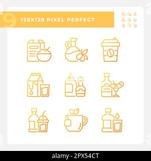 Grocery shopping pixel perfect gradient linear vector icons set Stock Vector