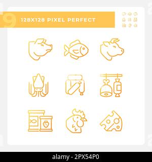 Grocery store pixel perfect gradient linear vector icons set Stock Vector