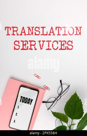 Writing displaying text Translation Services, Business showcase organization that provide people to translate speech Stock Photo