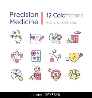Precision medicine development RGB color icons set Stock Vector