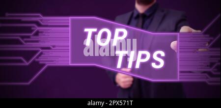 Text showing inspiration Top Tips, Business approach a small but particularly useful piece of practical advice Stock Photo