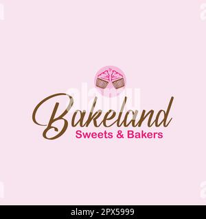 Title	 Vector logo design template and insignia in flat linear style - sweet cupcake - emblem for confectionery store, bakery and cafe - baking tasty Stock Vector