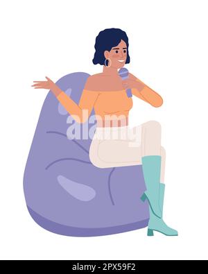 Stylish female television host with microphone semi flat color vector character Stock Vector