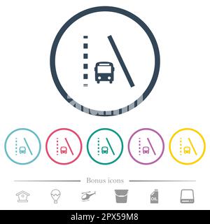 Bus lane flat color icons in round outlines. 6 bonus icons included. Stock Vector