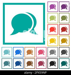 Two oval chat bubbles solid flat color icons with quadrant frames on white background Stock Vector