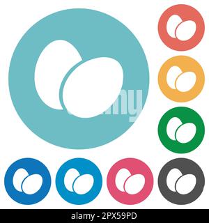 Two eggs solid flat white icons on round color backgrounds Stock Vector