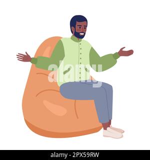 Talking man on bean bag semi flat color vector character Stock Vector
