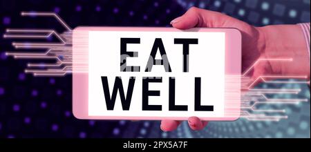 Conceptual display Eat Well, Business idea Practice of eating only foods that are whole and not processed Stock Photo