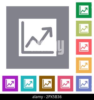 Line graph solid flat icons on simple color square backgrounds Stock Vector