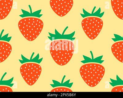 Seamless pattern with red strawberries on a pink background. Red strawberries with seeds. Strawberry sweet berries. Design for posters, wrapping paper Stock Vector
