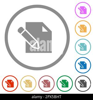 Edit with pencil solid flat color icons in round outlines on white background Stock Vector
