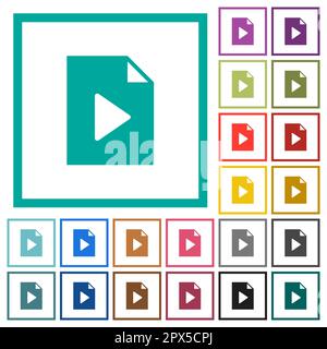 Playlist solid flat color icons with quadrant frames on white background Stock Vector