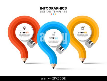 Infographic template with icons and 3 options or steps. Pencil. Can be used for workflow layout, diagram, banner, webdesign. Vector illustration Stock Vector