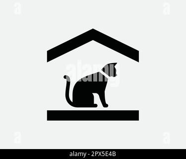 Indoor Cat Icon. Feline Kitten Animal Shelter Adoption Center Pet Boarding Care House Cabin Hut Sign Symbol Vector Graphic Illustration Clipart Cricut Stock Vector