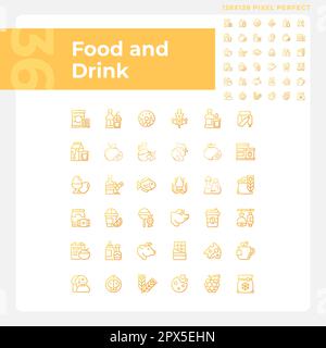 Food and drink pixel perfect gradient linear vector icons set Stock Vector