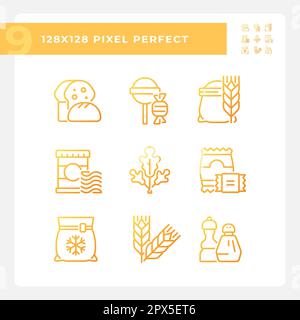 Supermarket products pixel perfect gradient linear vector icons set Stock Vector