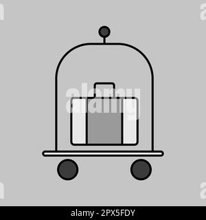 Baggage, luggage, suitcases on trolley grayscale vector isolated icon. Hotel sign. Graph symbol for travel and tourism web site and apps design, logo, Stock Photo