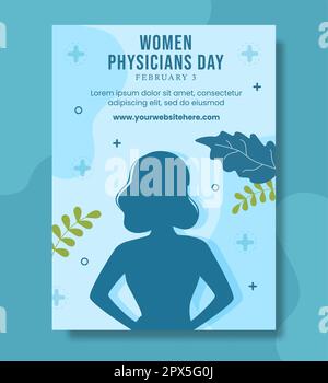 National Women Physicians Day Poster Flat Cartoon Hand Drawn Templates Illustration Stock Photo