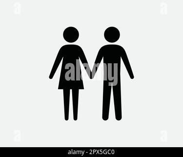 Male Female Stick Figure Holding Hands Dating Relationship Husband Wife in Love Black and White Icon Sign Symbol Vector Artwork Clipart Illustration Stock Vector