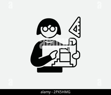 Woman Architect Icon. Female Contractor Construction Builder Career Job Symbol. Girl Occupation Service Pictogram Sign Vector Graphic Clipart Cricut Stock Vector