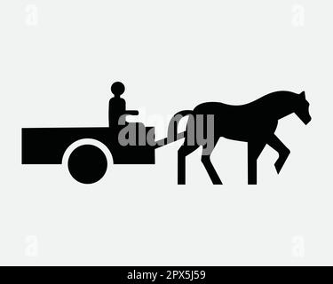 Horse Wagon Icon. Horsedrawn Carriage Cart Animal Coach Ride Work Workhorse Vehicle Icon Sign Symbol Artwork Graphic Illustration Clipart Vector Cricu Stock Vector