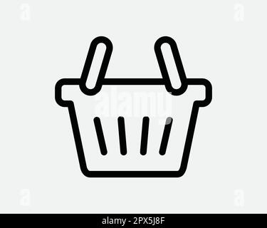 Shopping Basket Line Icon. Check out Cart Online Linear Symbol. Sale Market Grocery Retail Shop Sign. Black Thin Vector Graphic Illustration Clipart Stock Vector