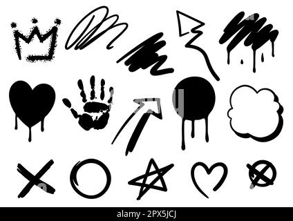 Set of graffiti symbols. Cartoon abstract grunge creative image. Stock Vector